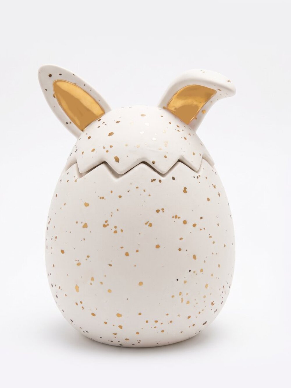 Ceramic Bunny Egg Jar with gold accents, Easter Decoration